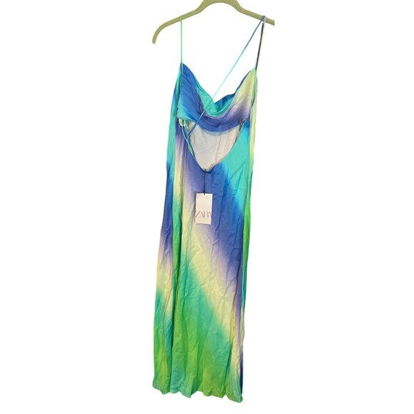Zara Tie-Dye Maxi Slip Dress V-Neck Spaghetti Straps Multicolor Women L - Picture 5 of 9